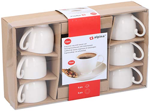Alpina 12-Piece Set of Espresso Cups and Saucers - 6 People - White ...