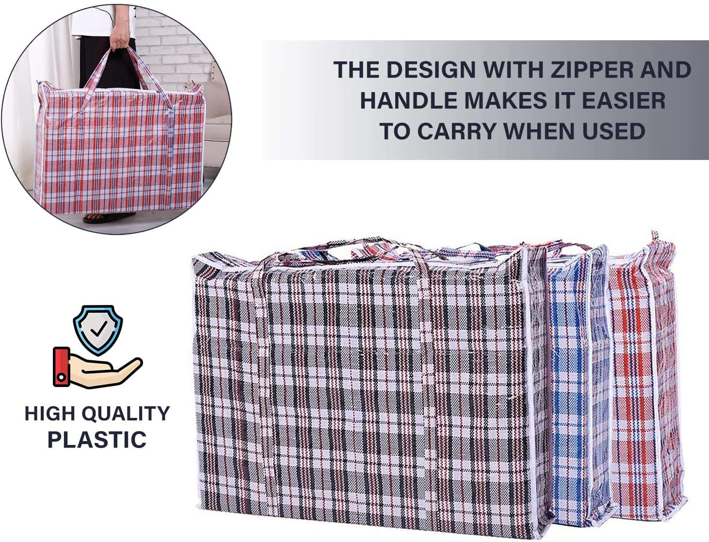 Kav Extra Large Plastic Laundry & Storage Bag with Zipper and Handles – Reusable Foldable Carrier for Clothes, Shopping & Kitchen Storage – Durable, Waterproof & Easy to Clean