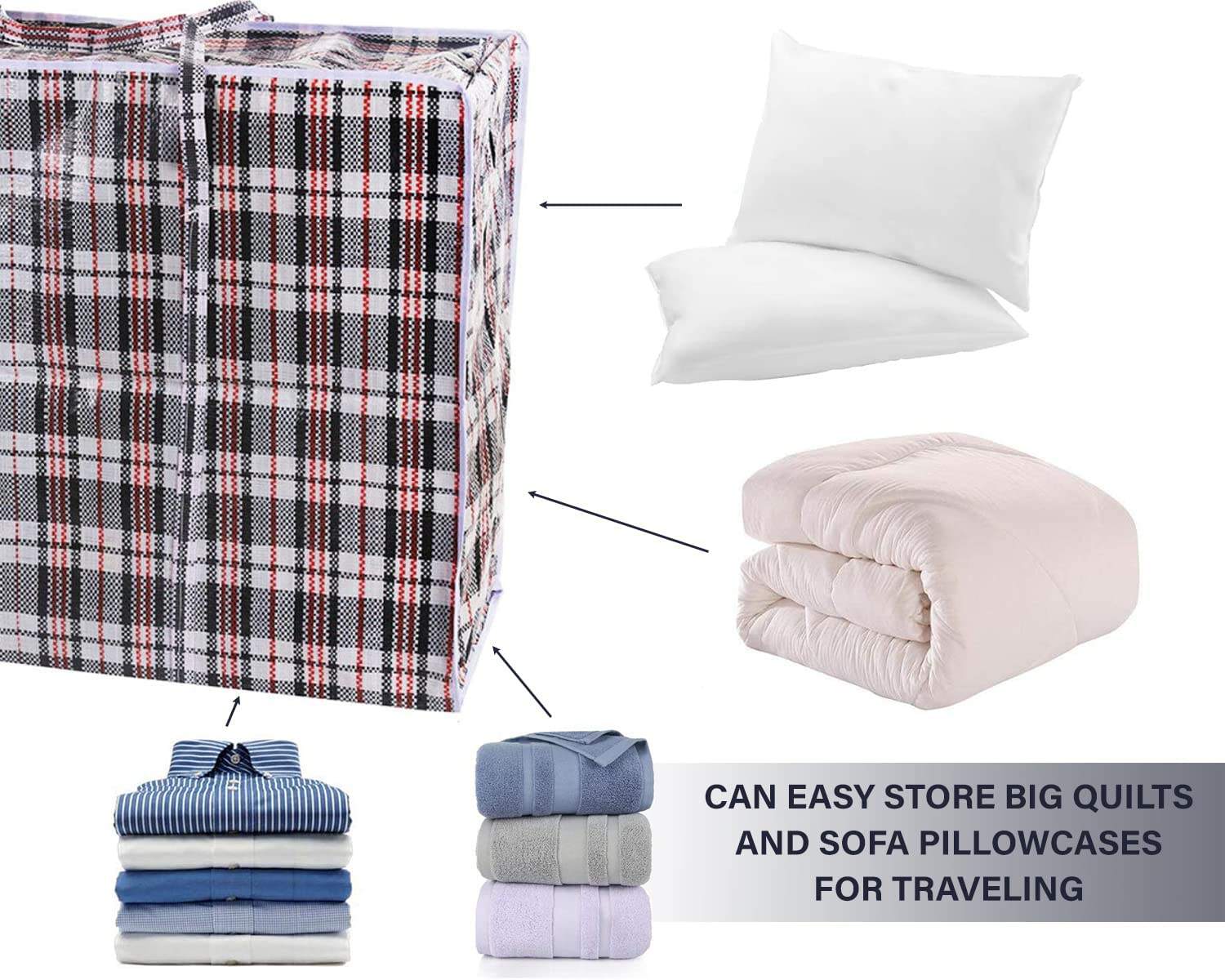 Kav Extra Large Plastic Laundry & Storage Bag with Zipper and Handles – Reusable Foldable Carrier for Clothes, Shopping & Kitchen Storage – Durable, Waterproof & Easy to Clean