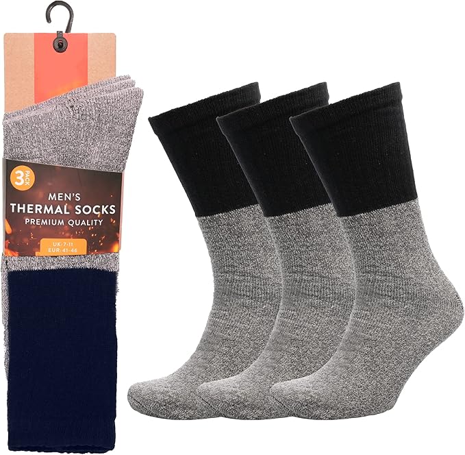KAV Men's Premium Thick Thermal Socks - Warm Insulated Winter Boot Socks for Cold Weather - Soft, Breathable for Comfort and Support UK: 7-11 (Grey)