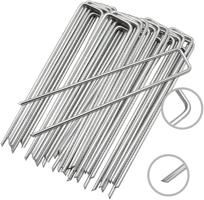 KAV Weed Mat Pins 50pcs Heavy Duty Landscape Pins U Shaped Tent Staples for Securing Membrane, Weed Control Fabric, Artificial Grass, Netting, Matting