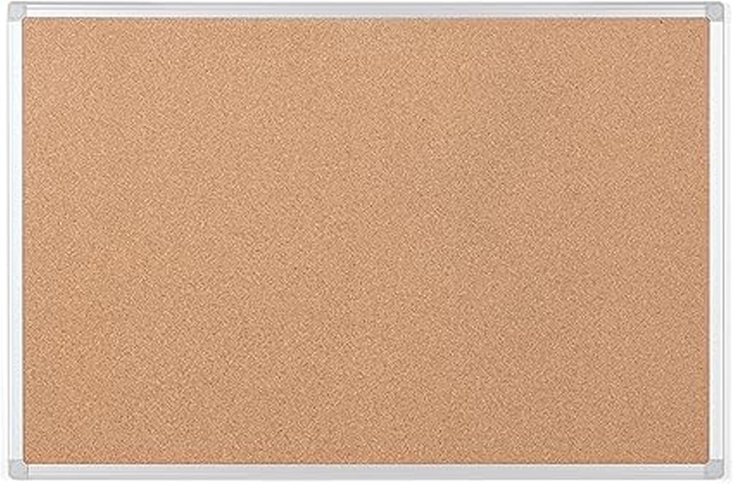 KAV Cork Notice Board with Aluminium Maya Frame - Rectangular Cork Board for Memos, Pictures & Lists, Office & Home, Rounded Edges, Wall Mount - 90x60 cm
