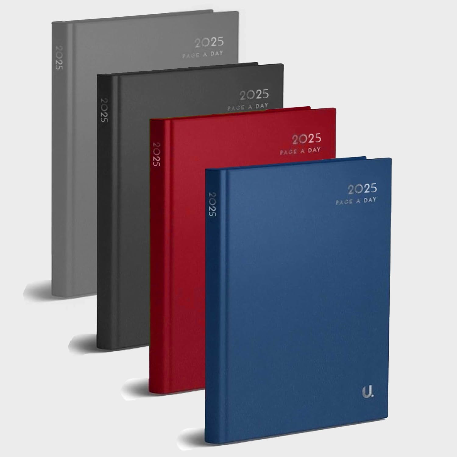 KAV Classic A4 Page a Day Diary 2025 - Half page weakends - Assorted Colours x1 - Silver Foil Cover, Hardcover with Ribbon Bookmark - Work and Holiday planner