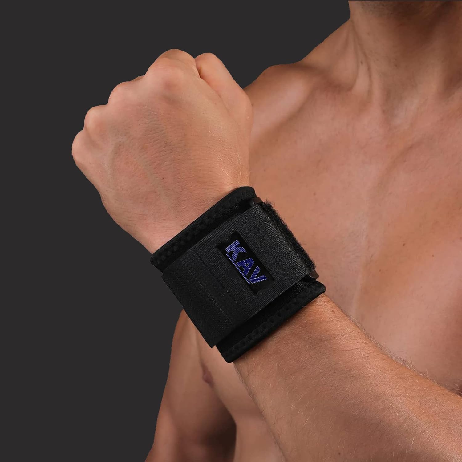 KAV 2 Pack Adjustable Wrist Straps with Compression, Non-Slip, Breathable Fabric Material, Perfect for Working Out Fitness Weightlifting, Tendonitis, Pain Relief