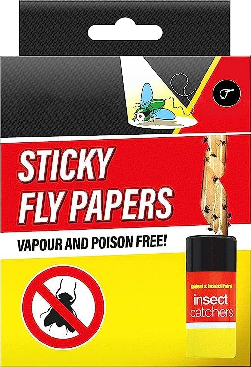 KAV Pack of 16 Sticky Fly Catchers - Effective Indoor and Outdoor Fly Trap for Bugs, Fruit Flies, Moths - Easy to Use, Powerful Sticky Glue Paper Trap
