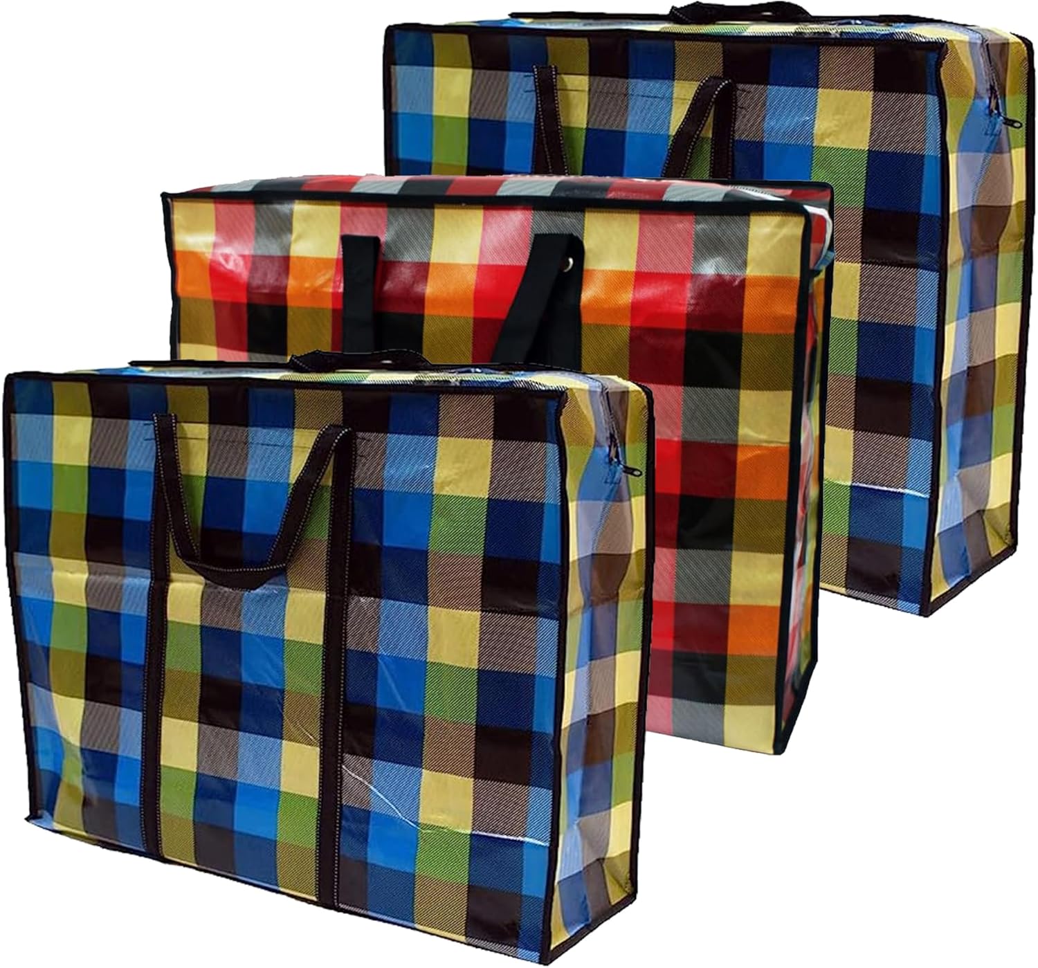 KAV Random Coloured Laundry Shopping Bags - Strong Reusable Waterproof Storage Bag with Zipper and Handle for Travel, Moving, Packing Cloths (50 x 35cm)