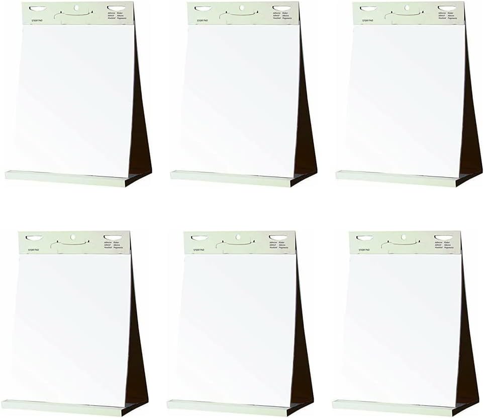 KAV Tabletop Self Stick Flipchart Paper Pad with Plain Perforated 20 Sheets for Office, Restaurant, School Home, and Kitchen Notes 58.5 x 50cm (Pack of 6)