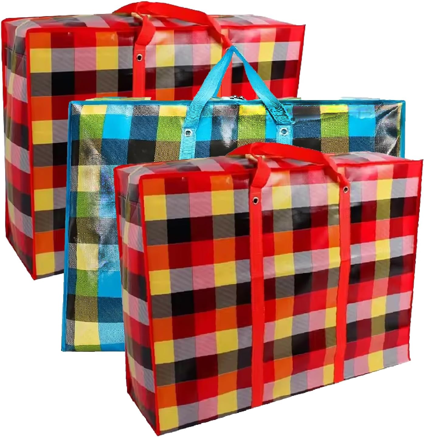 KAV Extra Large Laundry Shopping Bags - Random Coloured 170 GSM Jumbo Strong Reusable Waterproof Storage Bag with Zipper and Handle for Travel, Moving, Packing Cloths (90x60x30 cm)