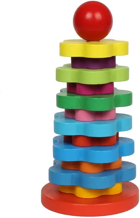 KAV Wooden Rainbow Stacking Rings - Educational Baby and Toddler Toys for Hand-Eye Coordination and Fine Motor Skills - Colourful Wooden Puzzles & Learning Toys