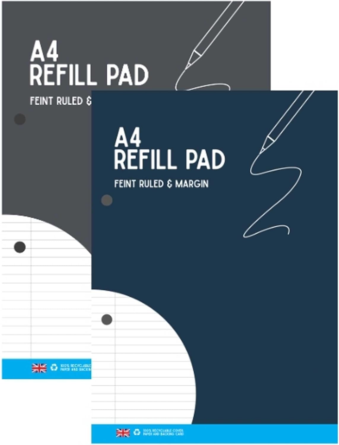 KAV A4 Ruled Refill Pad - 130 Pages (65 Sheets) Notepad with 2 Punched Holes - Organized Protective Cover Note Taking - Ideal for Students, School and Office Stationery
