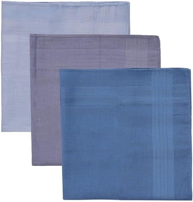 KAV 40x40 CM Mens 3pk Cotton Hankies - Soft & Durable Handkerchiefs for Men, Father, Dad, and Friends - Classic Design, Ideal for Everyday Use