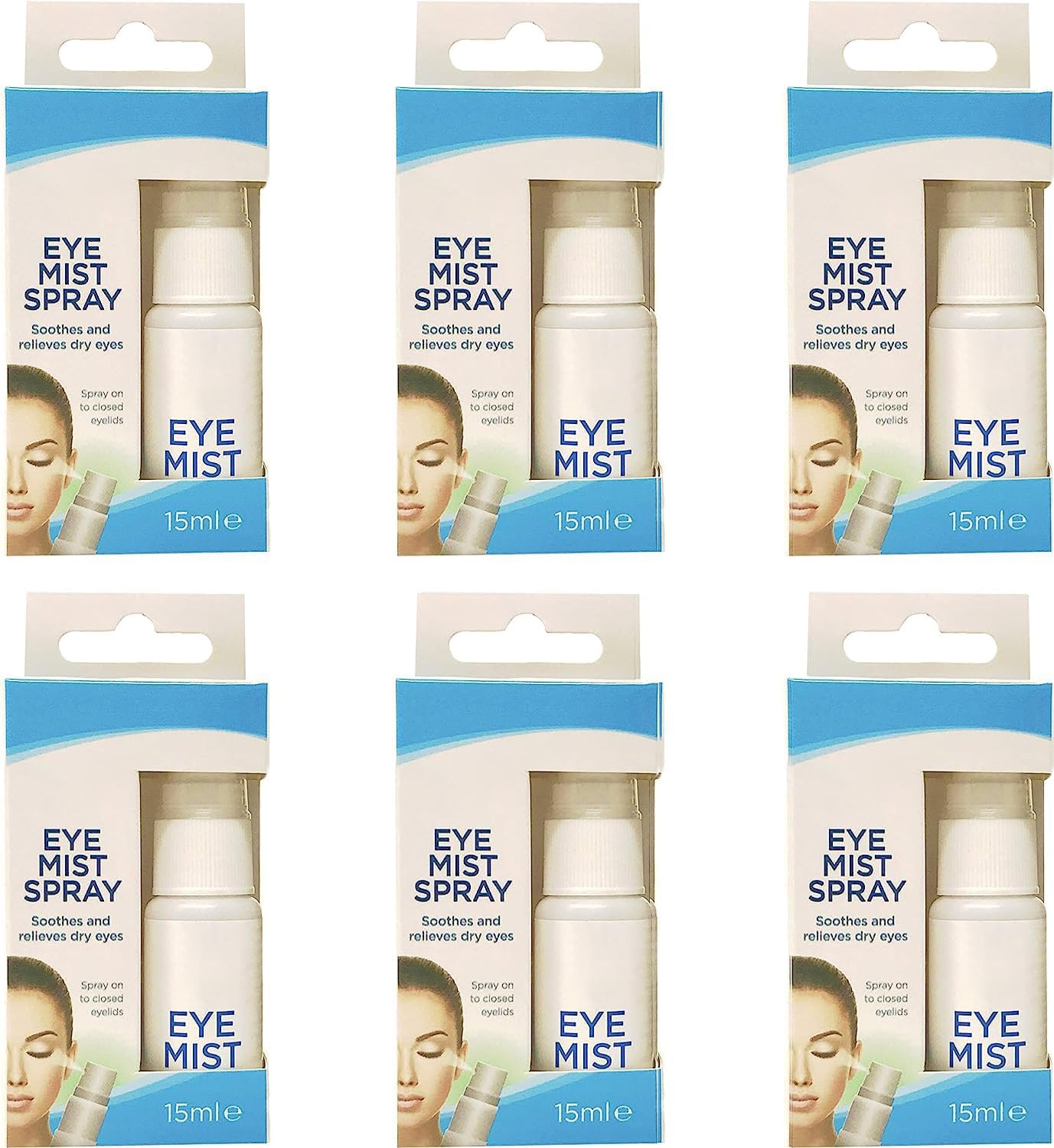 KAV 6Pc Eye Mist Eyelid Spray for Refreshing Dry Tired Irritated Itch Sore Eyes - Soothes and Relieves with Gentle Spray - Hydrating Formula for All Ages - 15ml