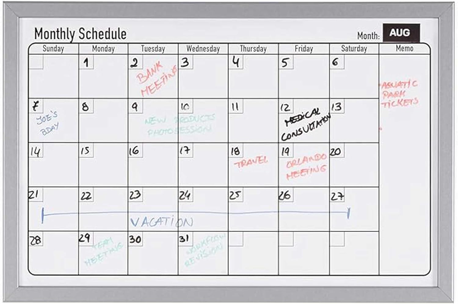 KAV Dry Wipe Magnetic Monthly Planner - Stylish Wood Effect Metal Frame Whiteboard - Organizational Board, Kitchen Meal Planner and Calendar (400x600 mm)