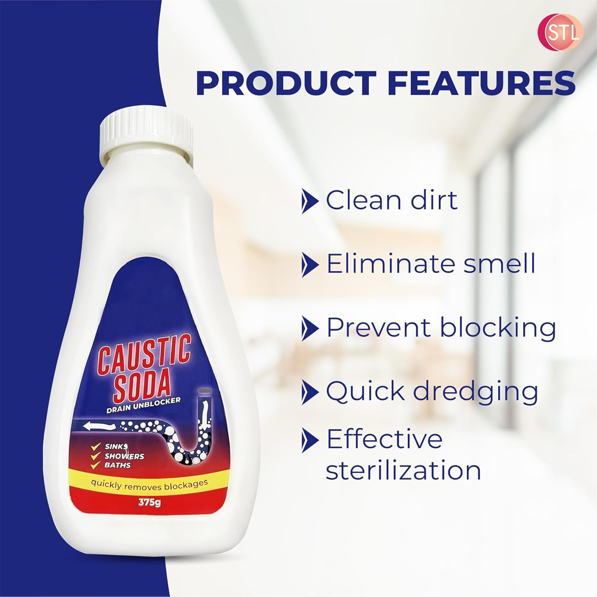 Caustic Soda Drain Cleaner 3 x 375g Bottles - Industrial Strength Clog Remover, Powerful & Fast-Acting Formula for Tough Sink, Toilet & Pipe Blockages - Packaging May Vary