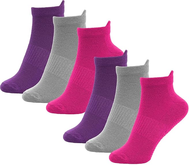 KAV Non-Slip Grip Yoga Pilates Socks for Women - Perfect for Gym, Yoga Pilates, Dance ballet barre - Full Toe Ankle Socks with Grippers for Fall Prevention & Stability