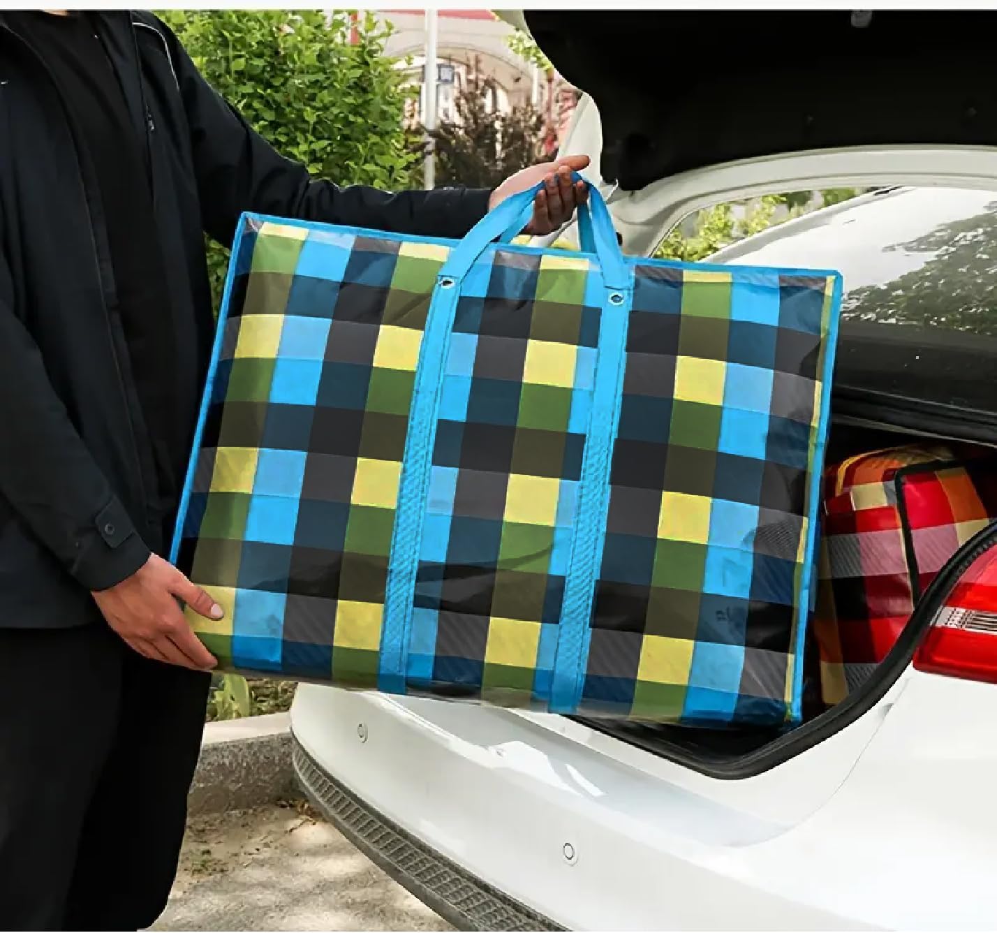 KAV Extra Large Laundry Shopping Bags - Random Coloured 170 GSM Jumbo Strong Reusable Waterproof Storage Bag with Zipper and Handle for Travel, Moving, Packing Cloths (90x60x30 cm)