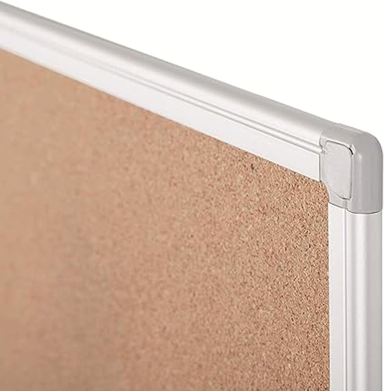 KAV Cork Notice Board with Aluminium Maya Frame - Rectangular Cork Board for Memos, Pictures & Lists, Office & Home, Rounded Edges, Wall Mount - 90x60 cm