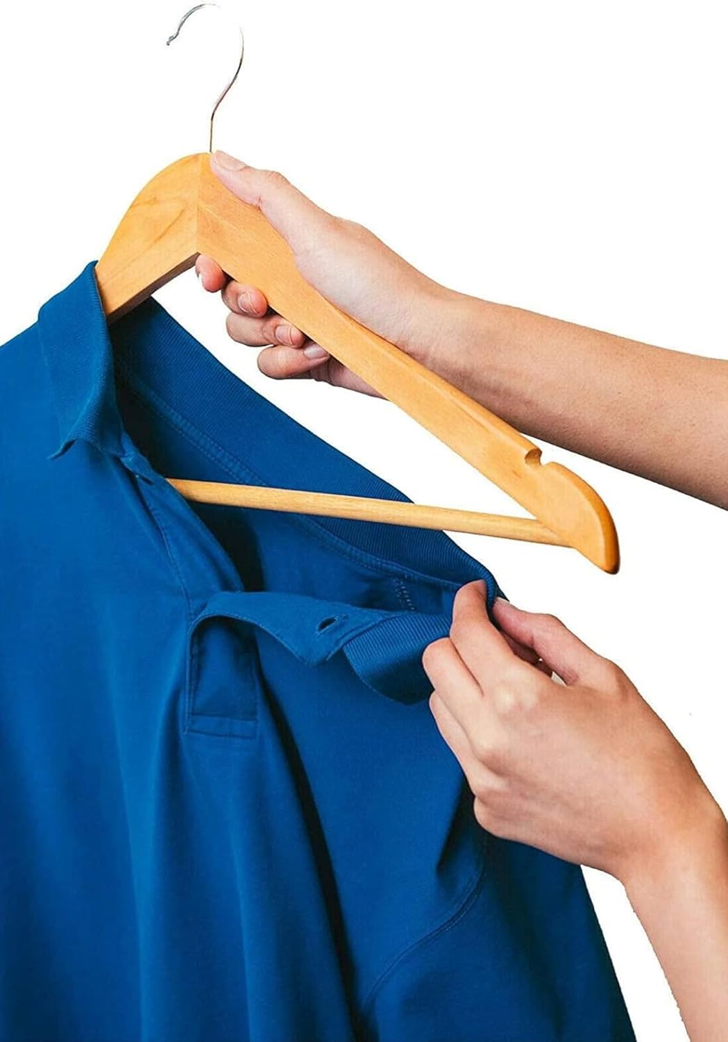 KAV Wooden Hangers with Steel Hook for Coat, Clothes, Trouser, Dress - Non-Slip, Slim, Space-Saving Hanger for Wardrobe Storage Home - 20 Pack