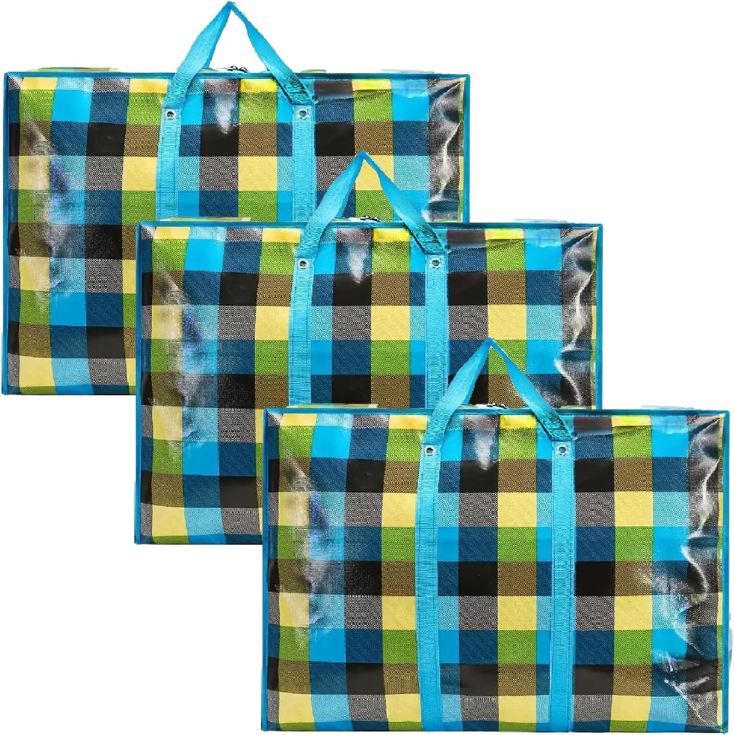 KAV Random Coloured Laundry Shopping Bags - Strong Reusable Waterproof Storage Bag with Zipper and Handle for Travel, Moving, Packing Cloths (50 x 35cm)