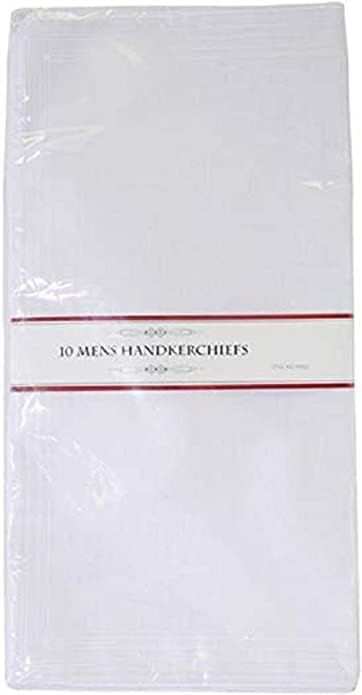 KAV Pack of 20 Men's Handkerchief with Imprinted Border - 36x36cm Polycotton Multifunctional Large Pocket Squares Hankies for Men - White