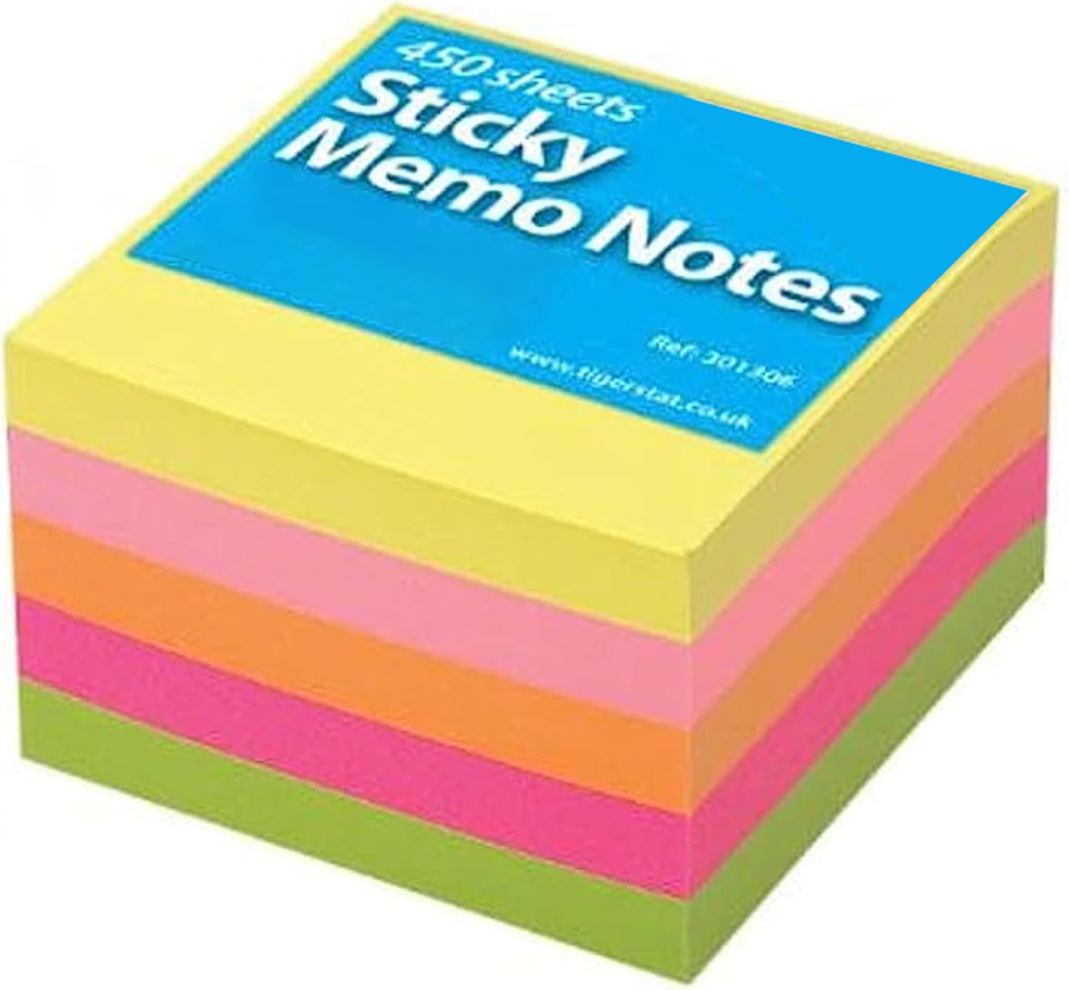 KAV Sticky Memo Notes Neon Block Cube Pad 3x3 inch 450 Sheets - Assorted Pink, Yellow, Orange and Green Self Adhesive Sticky Notes for Organization & Reminders