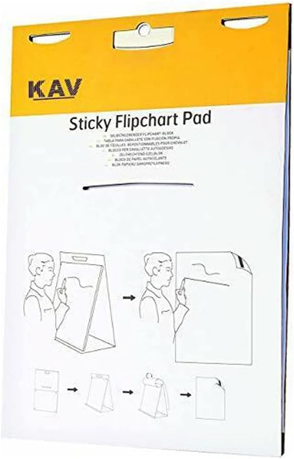 KAV Tabletop Self Stick Flipchart Paper Pad with Plain Perforated 20 Sheets for Office, Restaurant, School Home, and Kitchen Notes 58.5 x 50cm (Pack of 6)