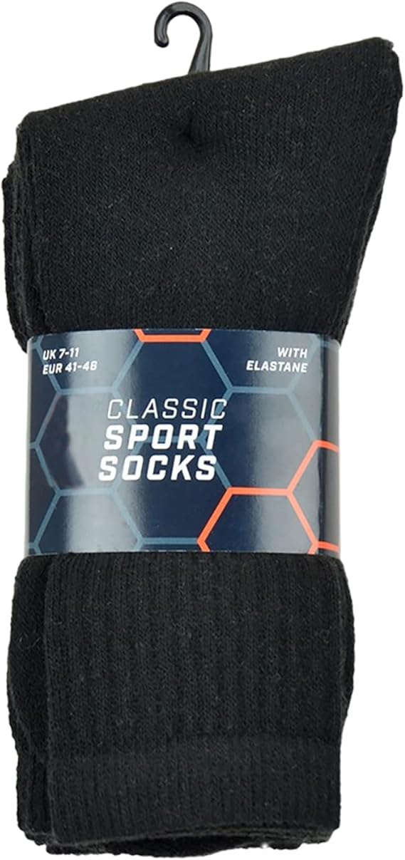 KAV Black Sports Socks for Men, 10 Pack UK Sizes 7-11 Moisture-Wicking Bland with Polycotton and Elastane - Athletic Sport Sock for Running, Training, Athletics