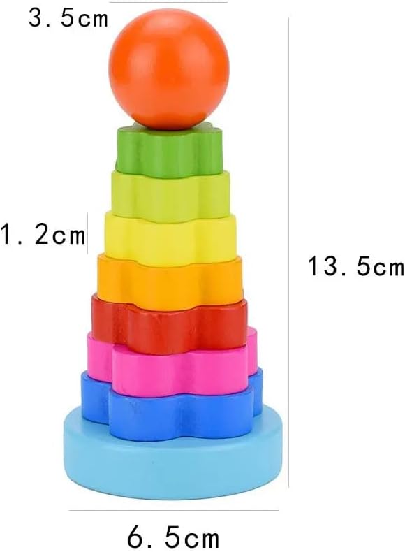 KAV Wooden Rainbow Stacking Rings - Educational Baby and Toddler Toys for Hand-Eye Coordination and Fine Motor Skills - Colourful Wooden Puzzles & Learning Toys