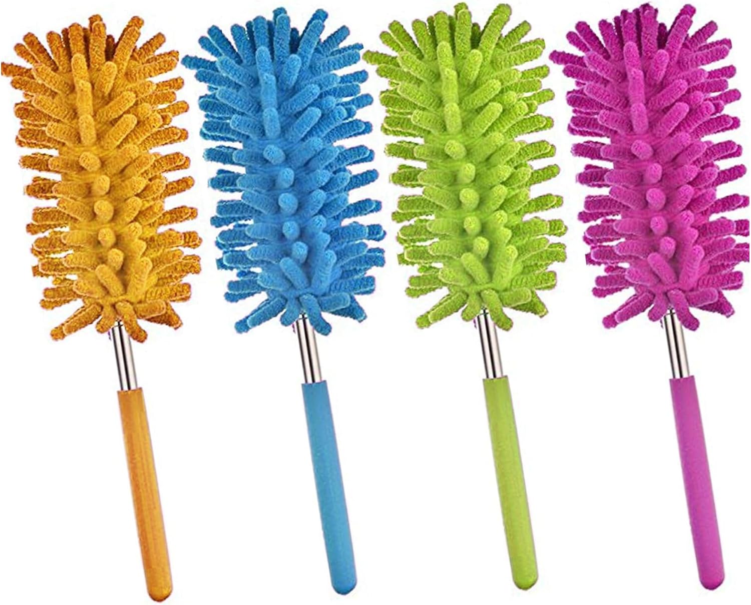 KAV 3Pc Extendable Multifunctional Telescopic Microfibre Cleaning Duster Feather Brush - Soft Removable Head, Alloy Steel Handle - Extendable Handle Random Colour