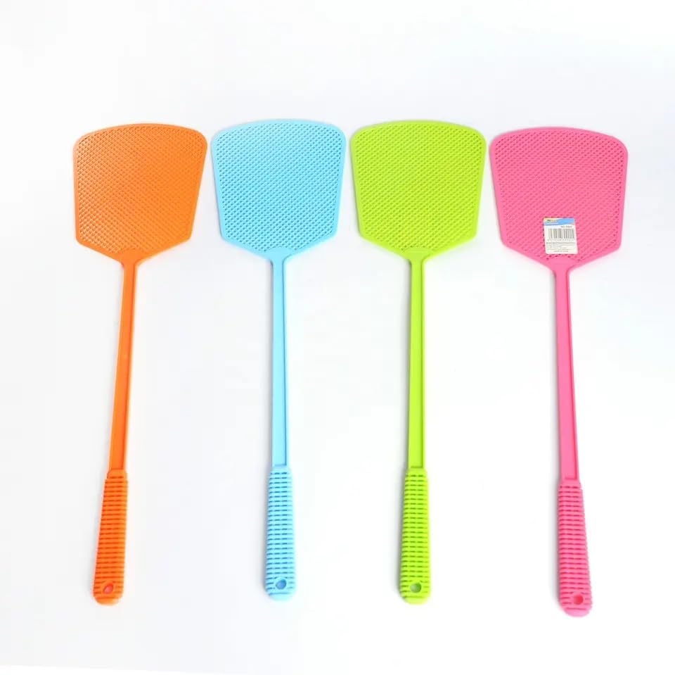KAV Pack of 6 Fly Swat - Premium Plastic Manual Fly Swatter with Long Handle, Assorted Colours, Heavy Duty Pest Control - Size 17.5 × 4.72 inch