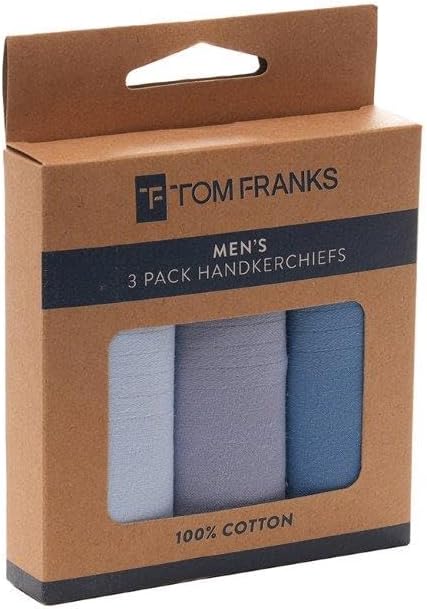 KAV 40x40 CM Mens 3pk Cotton Hankies - Soft & Durable Handkerchiefs for Men, Father, Dad, and Friends - Classic Design, Ideal for Everyday Use