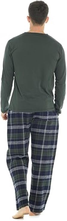 KAV Men's Yarn Dyed Check Pyjama Set - Cotton, Green/Navy Check Pattern, Comfortable Sleepwear for All Seasons, Lounge Pants for Men