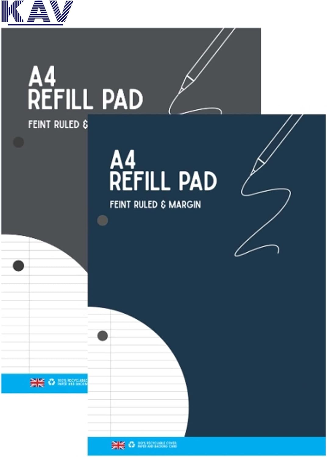 KAV A4 Ruled Refill Pad - 130 Pages (65 Sheets) Notepad with 2 Punched Holes - Organized Protective Cover Note Taking - Ideal for Students, School and Office Stationery