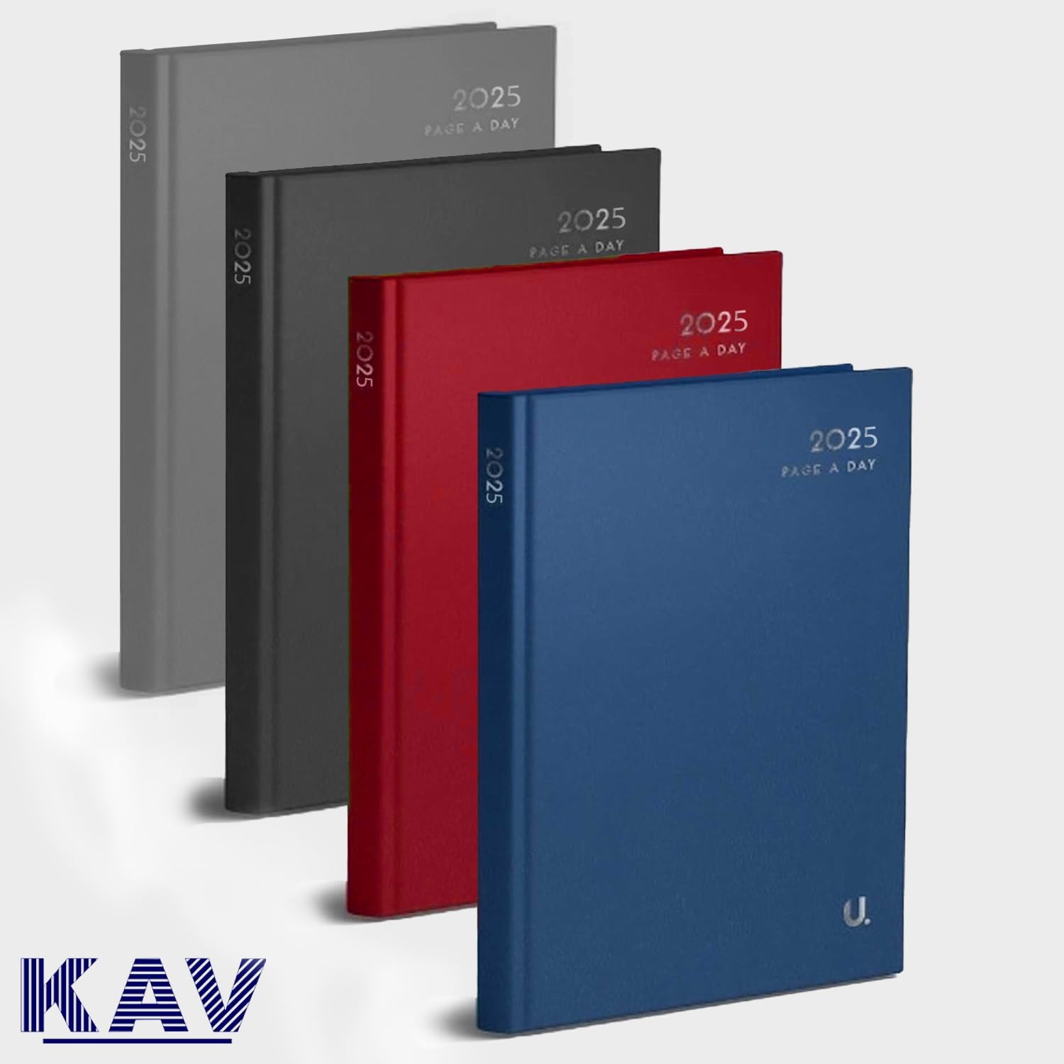 KAV Classic A4 Page a Day Diary 2025 - Half page weakends - Assorted Colours x1 - Silver Foil Cover, Hardcover with Ribbon Bookmark - Work and Holiday planner