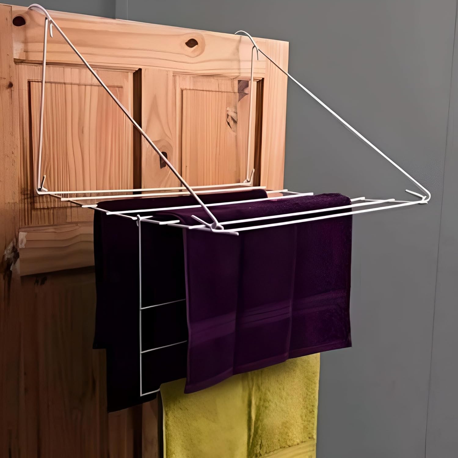 KAV Over Door Utility Dryer Clothes Airer - 7m Metal Laundry Towel Rail - Indoor Outdoor Washing Line Drying Rack for Clothes, Caravans - White