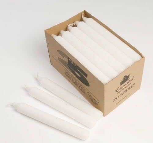 KAV Tapered Dinner Candle 190mm Non-Drip Unscented Long Burning Smokeless Pure Paraffin Wax Candles for Wedding Parties - Pack of 25