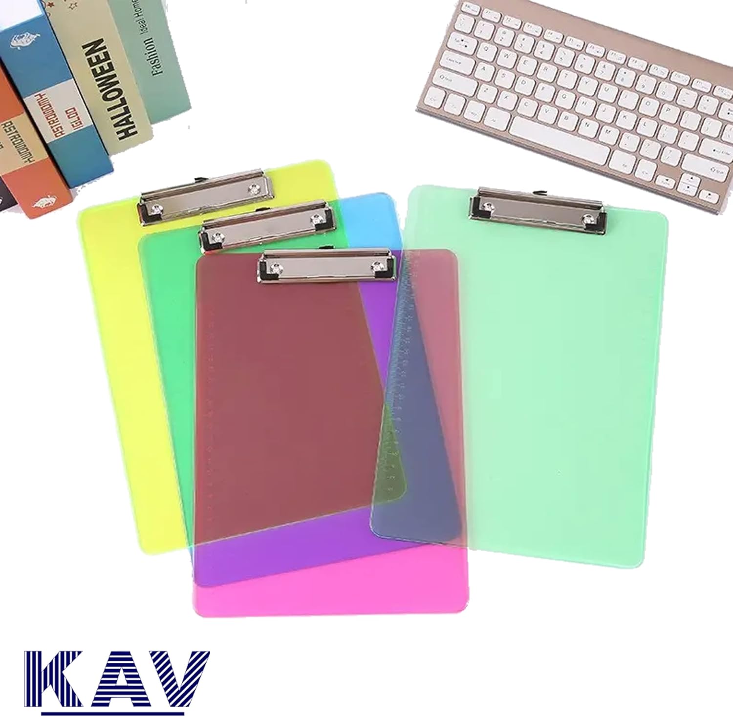 KAV Pack of 10 Transparent Acrylic Clipboard Set - A5 Size, Lightweight & Durable, with Sturdy Metal Clip, Suitable for Office, Students & Teachers - 318 x 228mm