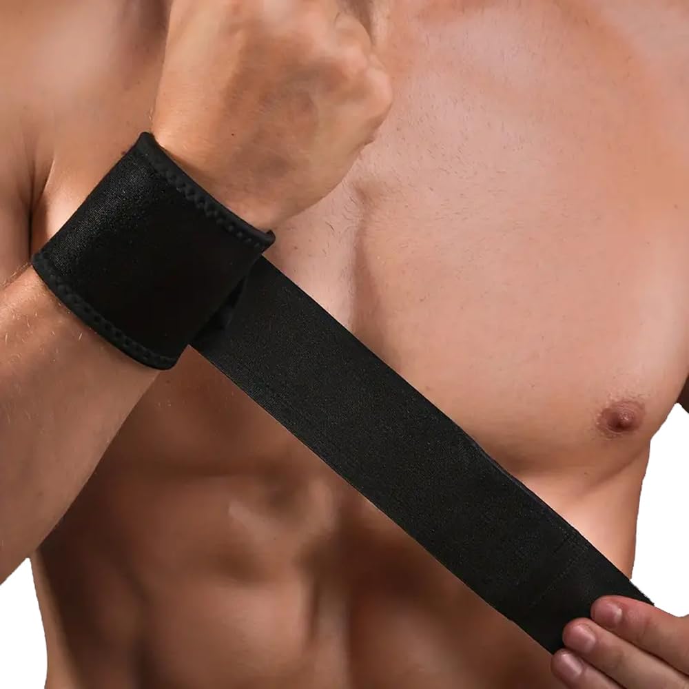 KAV 2 Pack Adjustable Wrist Straps with Compression, Non-Slip, Breathable Fabric Material, Perfect for Working Out Fitness Weightlifting, Tendonitis, Pain Relief
