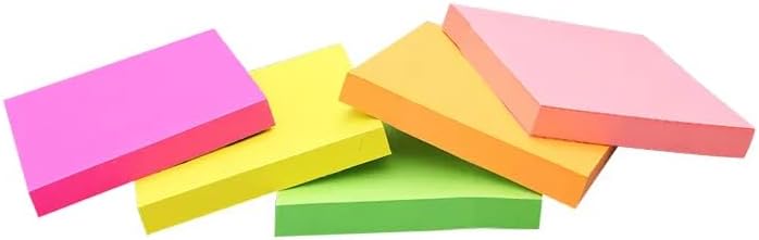 KAV Sticky Memo Notes Neon Block Cube Pad 3x3 inch 450 Sheets - Assorted Pink, Yellow, Orange and Green Self Adhesive Sticky Notes for Organization & Reminders