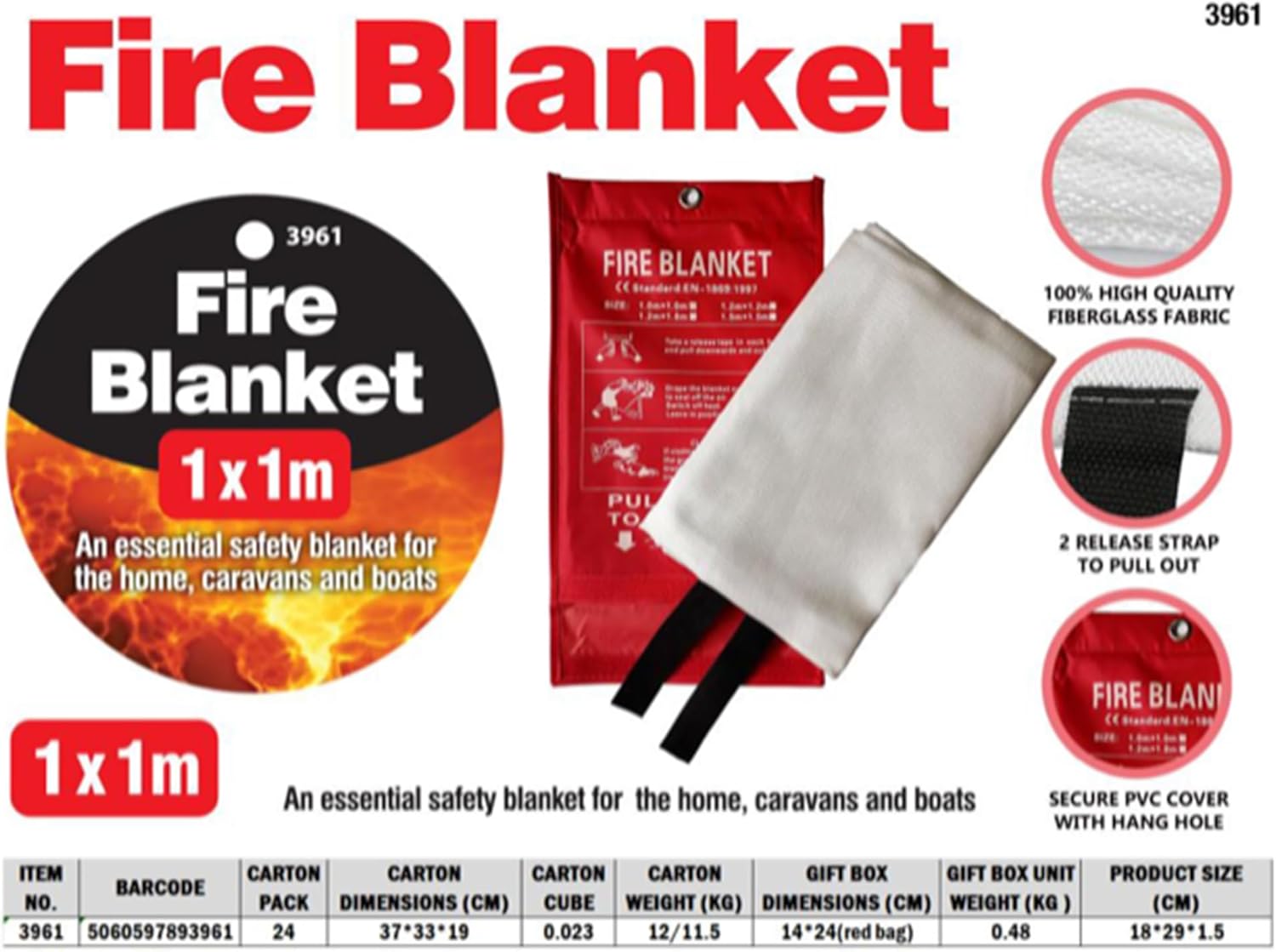 KAV Fire Blanket - Essential Accessories for Home, Kitchen, Caravans, Garages - Protect with Fire Blanket, Guard, and First Response Tools