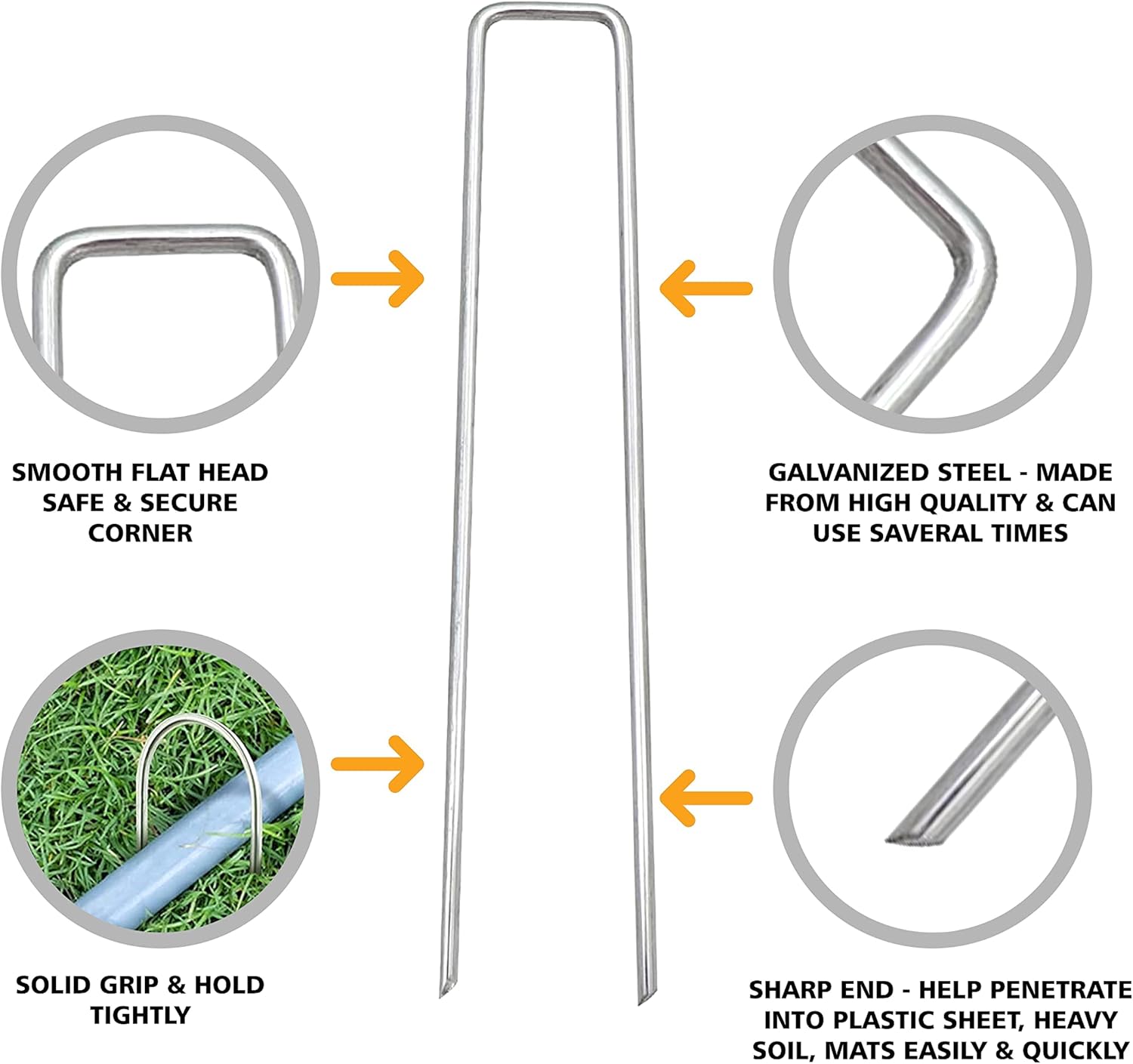 KAV Weed Mat Pins 50pcs Heavy Duty Landscape Pins U Shaped Tent Staples for Securing Membrane, Weed Control Fabric, Artificial Grass, Netting, Matting