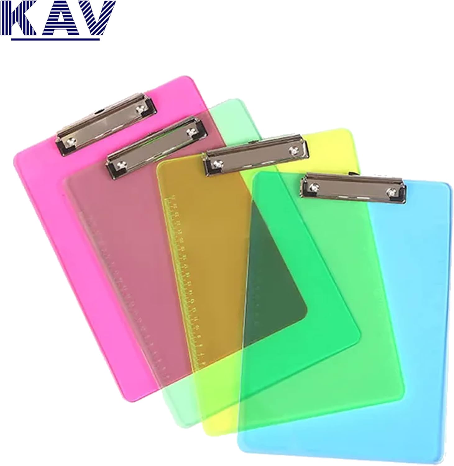 KAV Pack of 10 Transparent Acrylic Clipboard Set - A5 Size, Lightweight & Durable, with Sturdy Metal Clip, Suitable for Office, Students & Teachers - 318 x 228mm