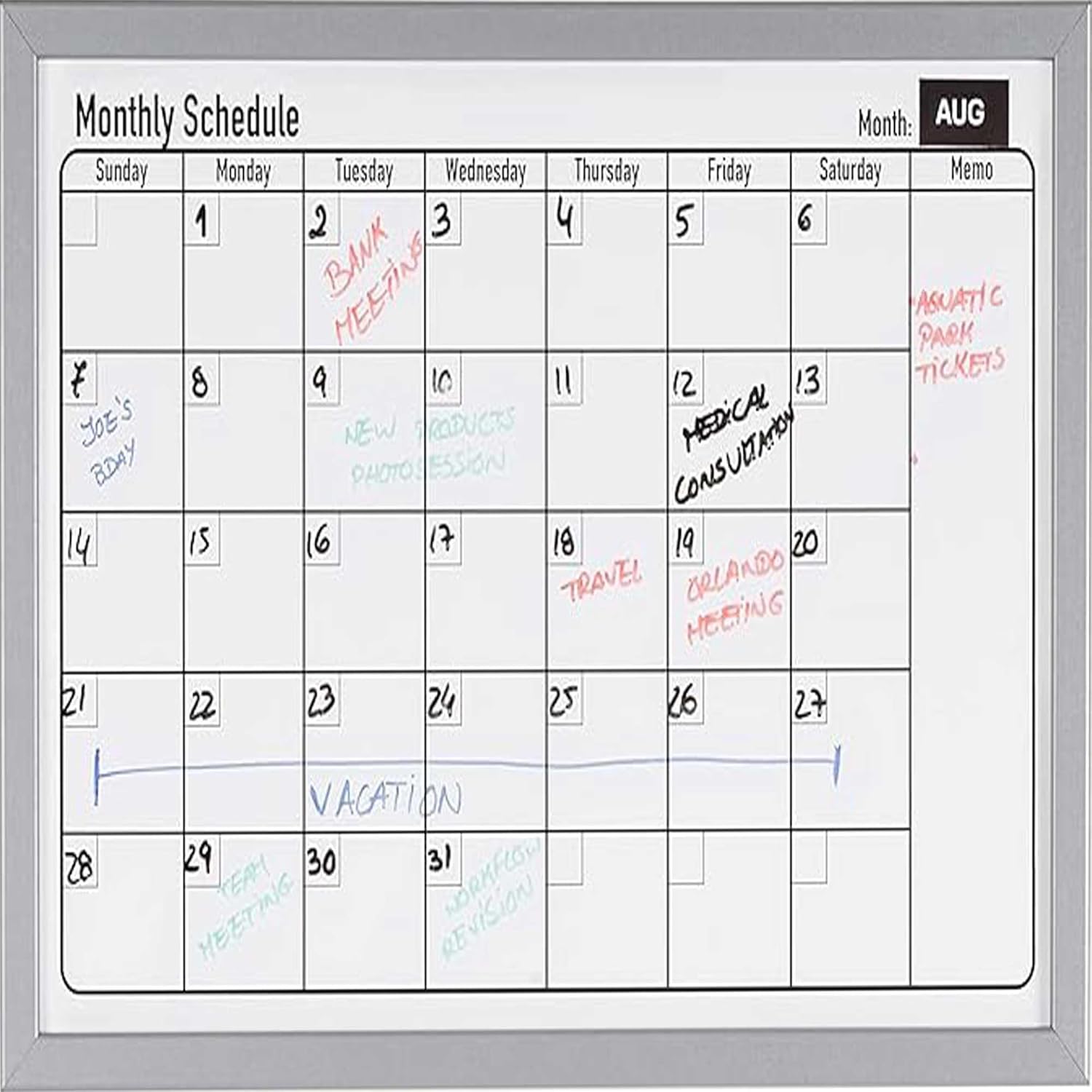 KAV Dry Wipe Magnetic Monthly Planner - Stylish Wood Effect Metal Frame Whiteboard - Organizational Board, Kitchen Meal Planner and Calendar (400x600 mm)