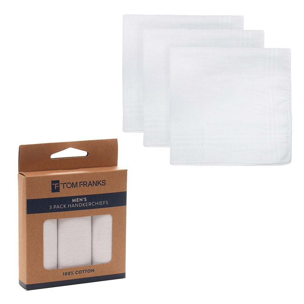 KAV 40x40 CM Mens 3pk Cotton Hankies - Soft & Durable Handkerchiefs for Men, Father, Dad, and Friends - Classic Design, Ideal for Everyday Use