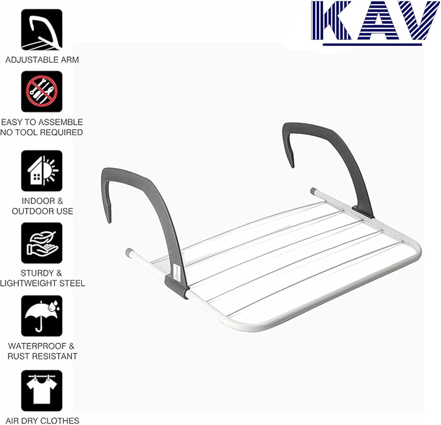 KAV Foldable Indoor Cloth Airer Drying Radiator Bath Rack 5 Bars with Waterproof Adjustable Arms Space-Saving Camping Drying Rack, Indoor Outdoor Towel Holder