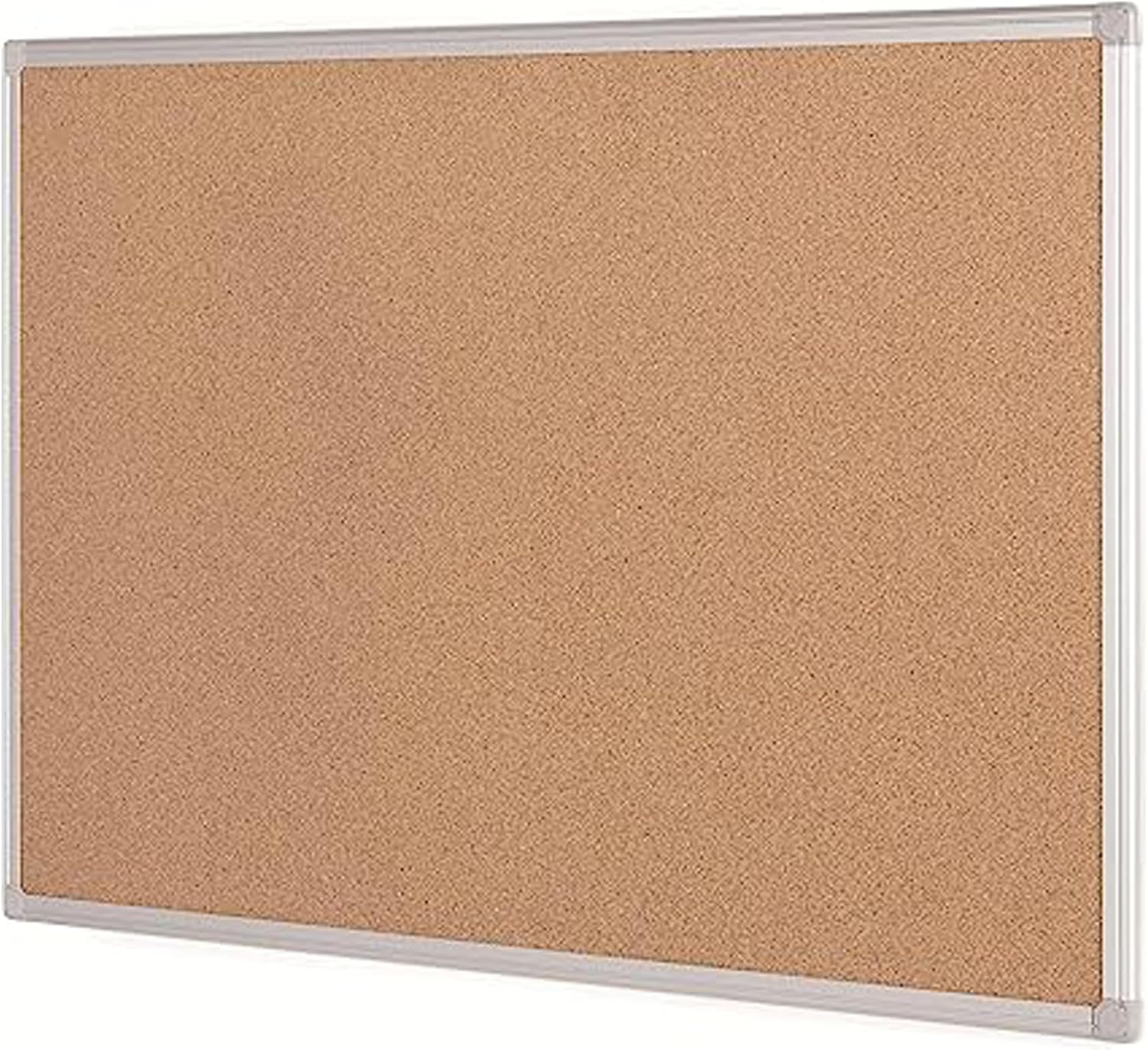 KAV Cork Notice Board with Aluminium Maya Frame - Rectangular Cork Board for Memos, Pictures & Lists, Office & Home, Rounded Edges, Wall Mount - 90x60 cm