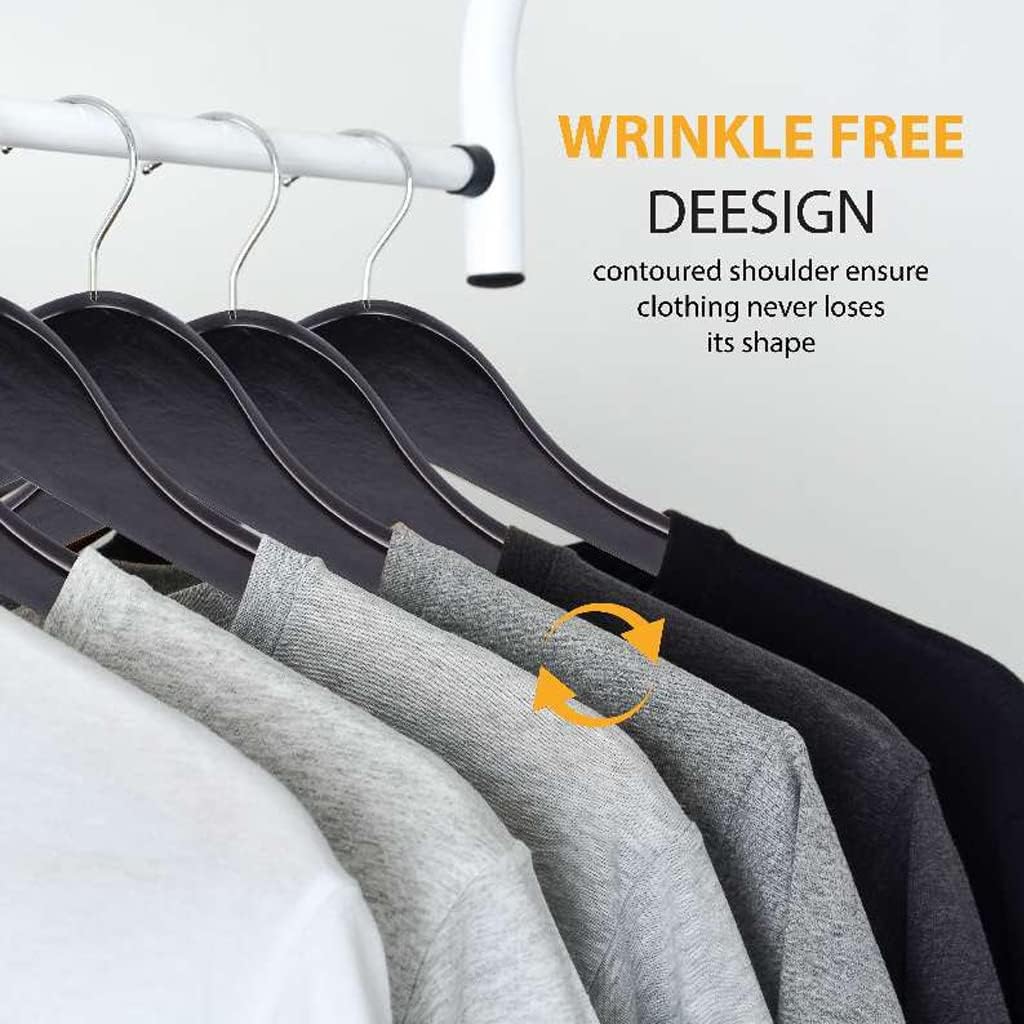 KAV Wooden Hangers with Steel Hook for Coat, Clothes, Trouser, Dress - Non-Slip, Slim, Space-Saving Hanger for Wardrobe Storage Home - 30 Pack (Black)