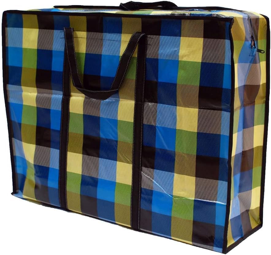 KAV Random Coloured Laundry Shopping Bags - Strong Reusable Waterproof Storage Bag with Zipper and Handle for Travel, Moving, Packing Cloths (50 x 35cm)