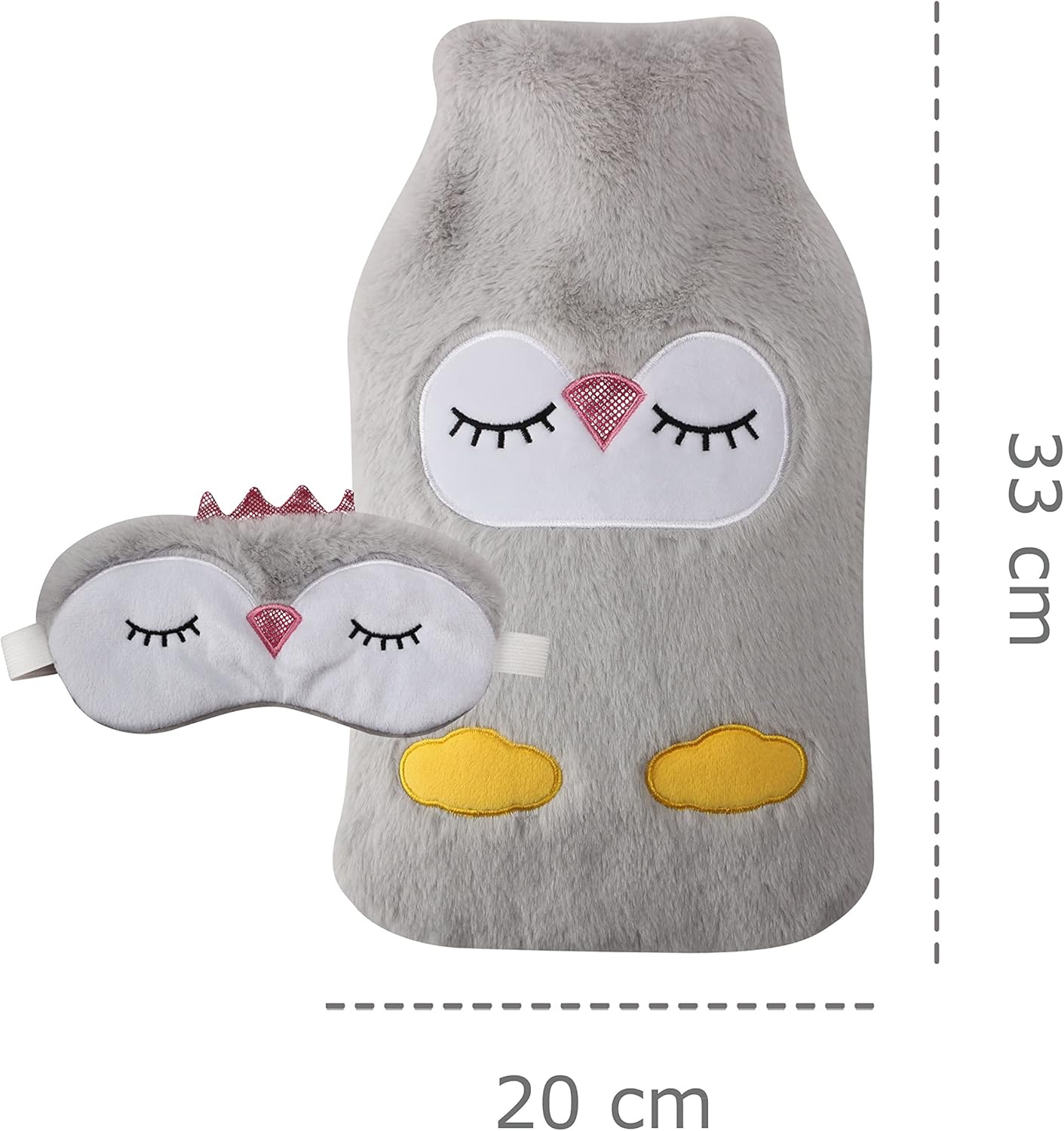 KAV Beautifully Faux Fur Cover with Hot Water Bottle and Satin Eye Mask - Durable 2L Size Eyemask and Bottles for Relaxing Sleep
