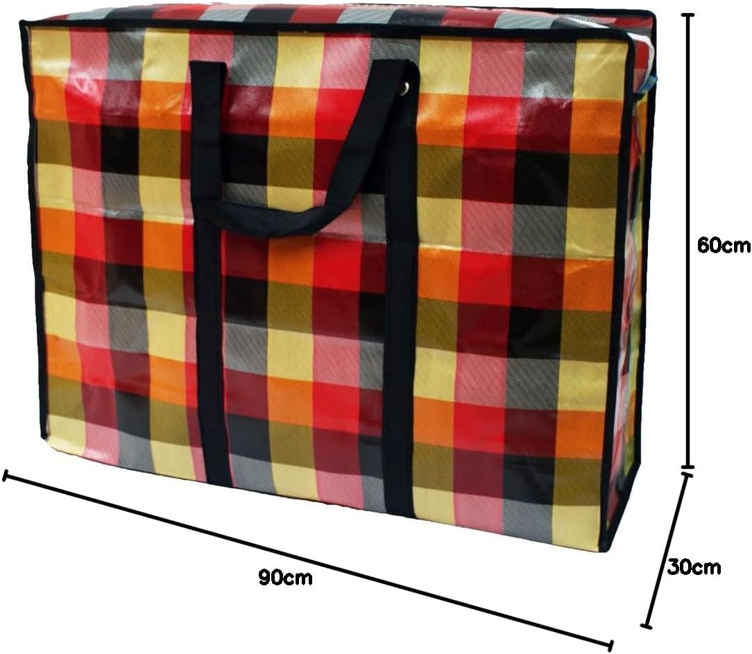 KAV Extra Large Laundry Shopping Bags - Random Coloured 170 GSM Jumbo Strong Reusable Waterproof Storage Bag with Zipper and Handle for Travel, Moving, Packing Cloths (90x60x30 cm)